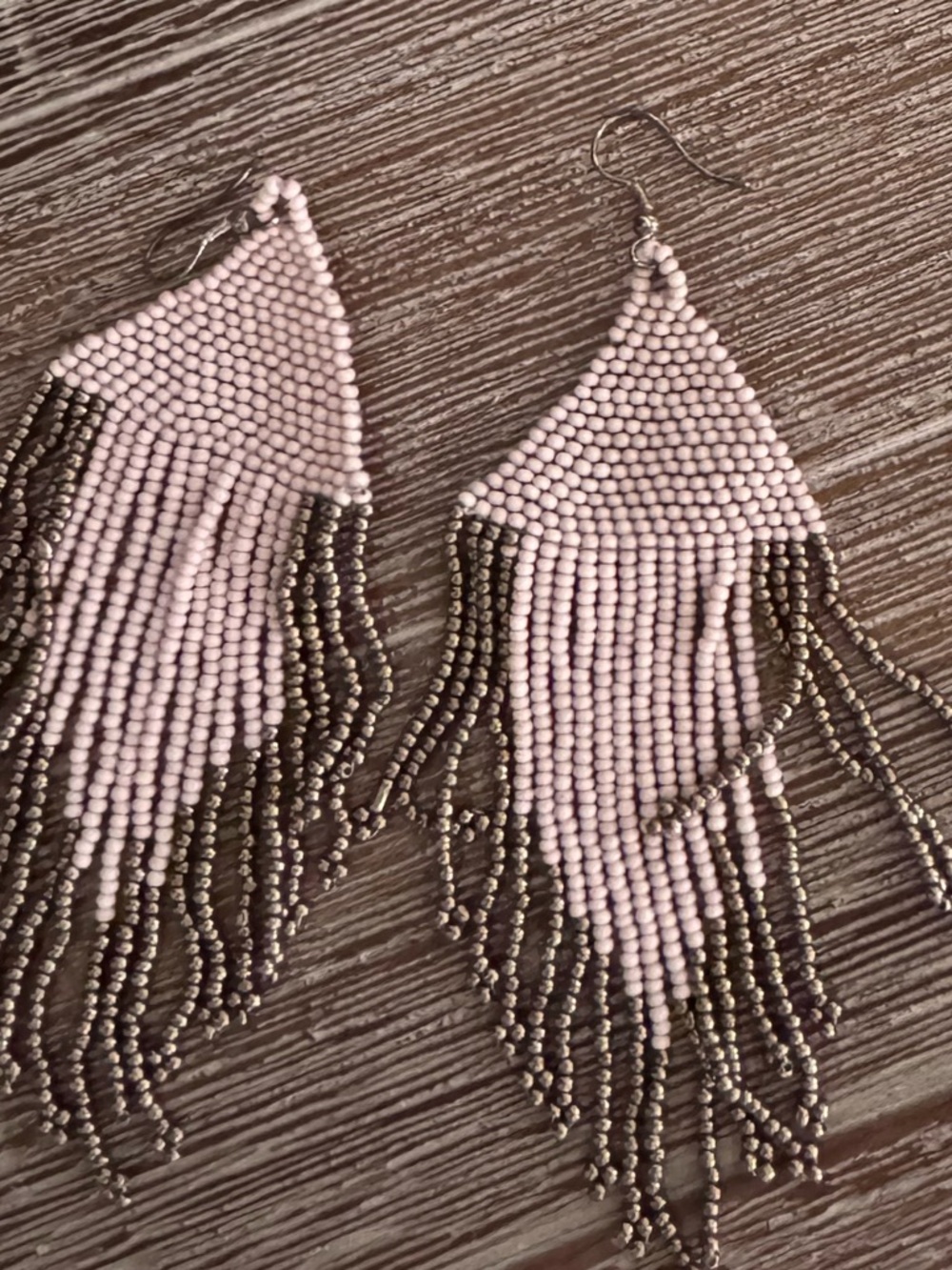 Handmade Pink and Bronze Beaded Fringe Earrings